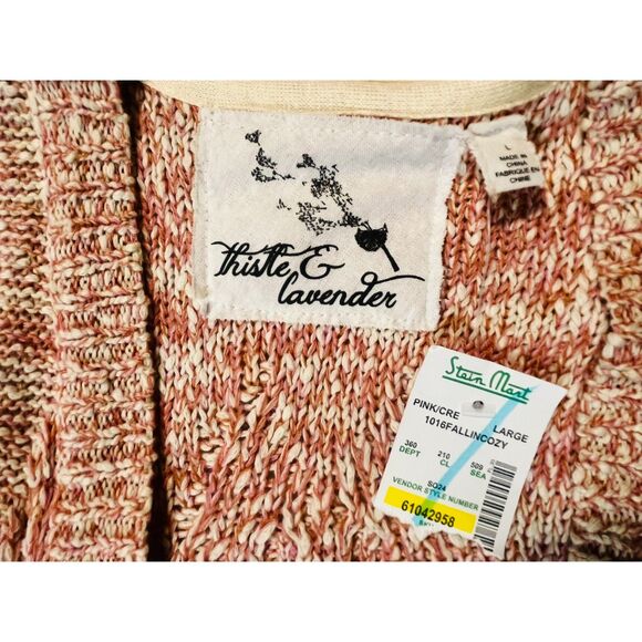 NWT Thistle & Lavender Pink White Long Cardigan Vest Cottage Cabin Cozy Large - Picture 4 of 6